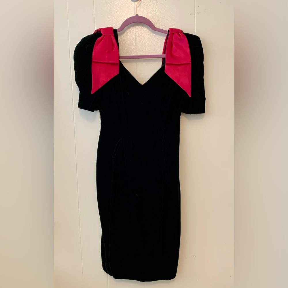 COPY - Late Edition Ltd Vintage 80’s  Black Velvet Dress With Hot Pink Now Prom…